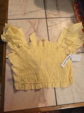 Lily Star Pale Yellow Smocked Ruffle Crop Top